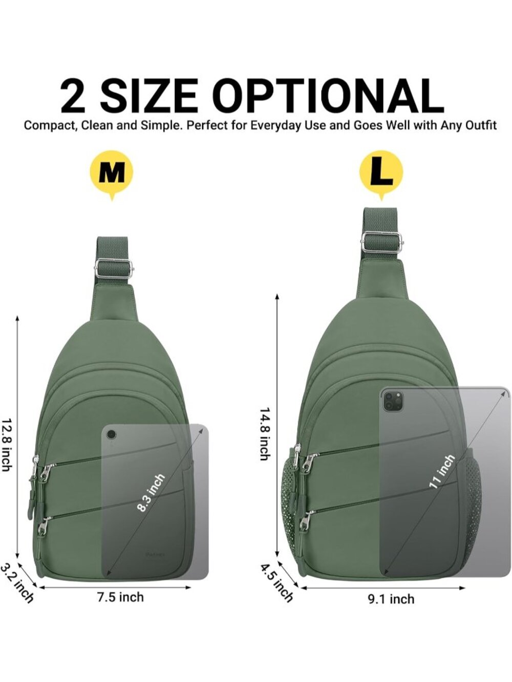 Women's Sage Green Lightweight Small Hiking Sling Outdoors Travel Crossbody Bags - Picture 7 of 7